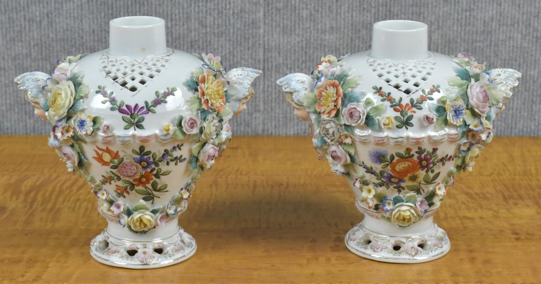 PR. OF MEISSEN PORCELAIN POTPOURRIS VASES. (1 of 10)