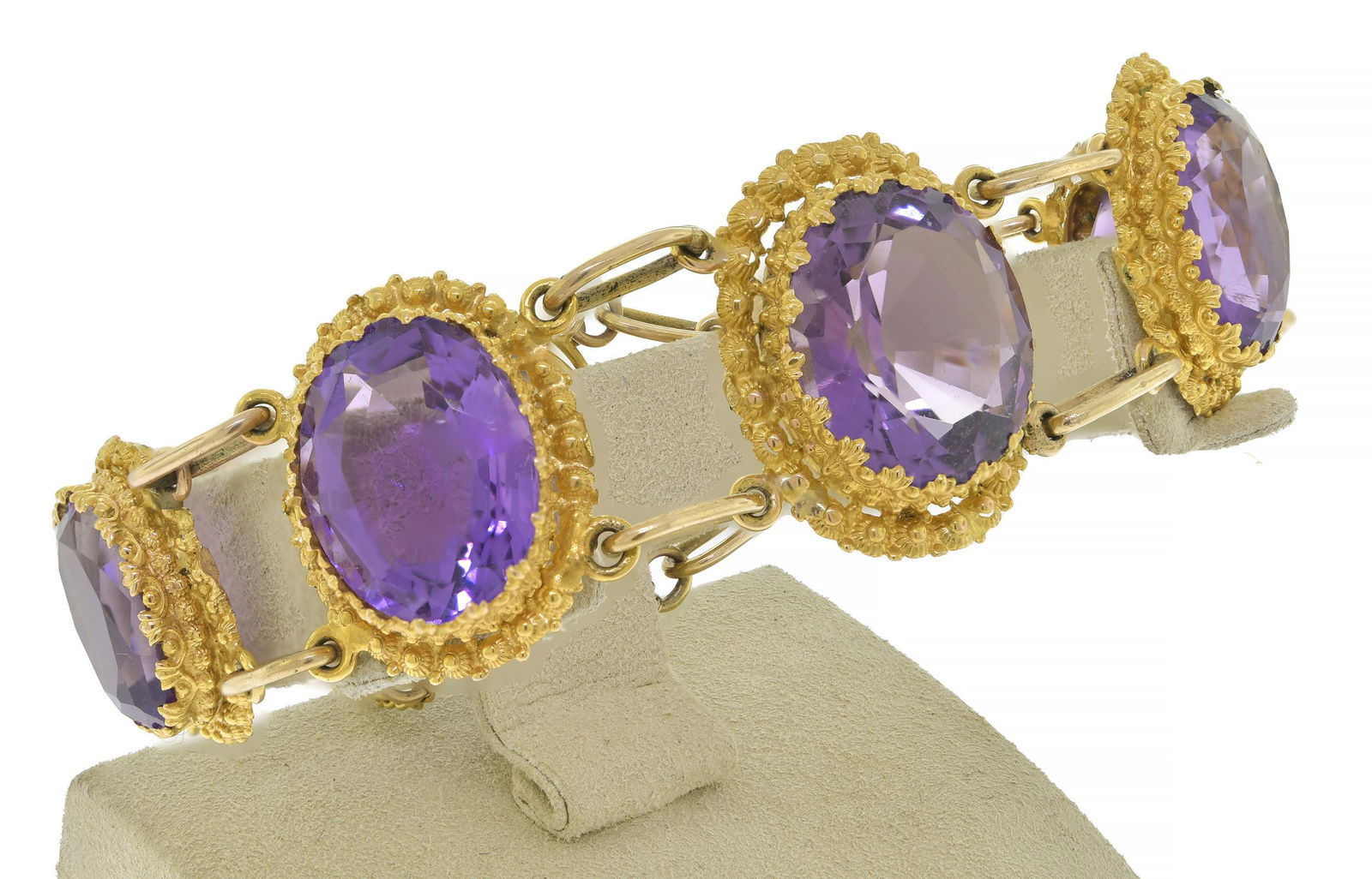 14K GOLD CANETILLE STYLE AMETHYST BRACELET. (1 of 2)