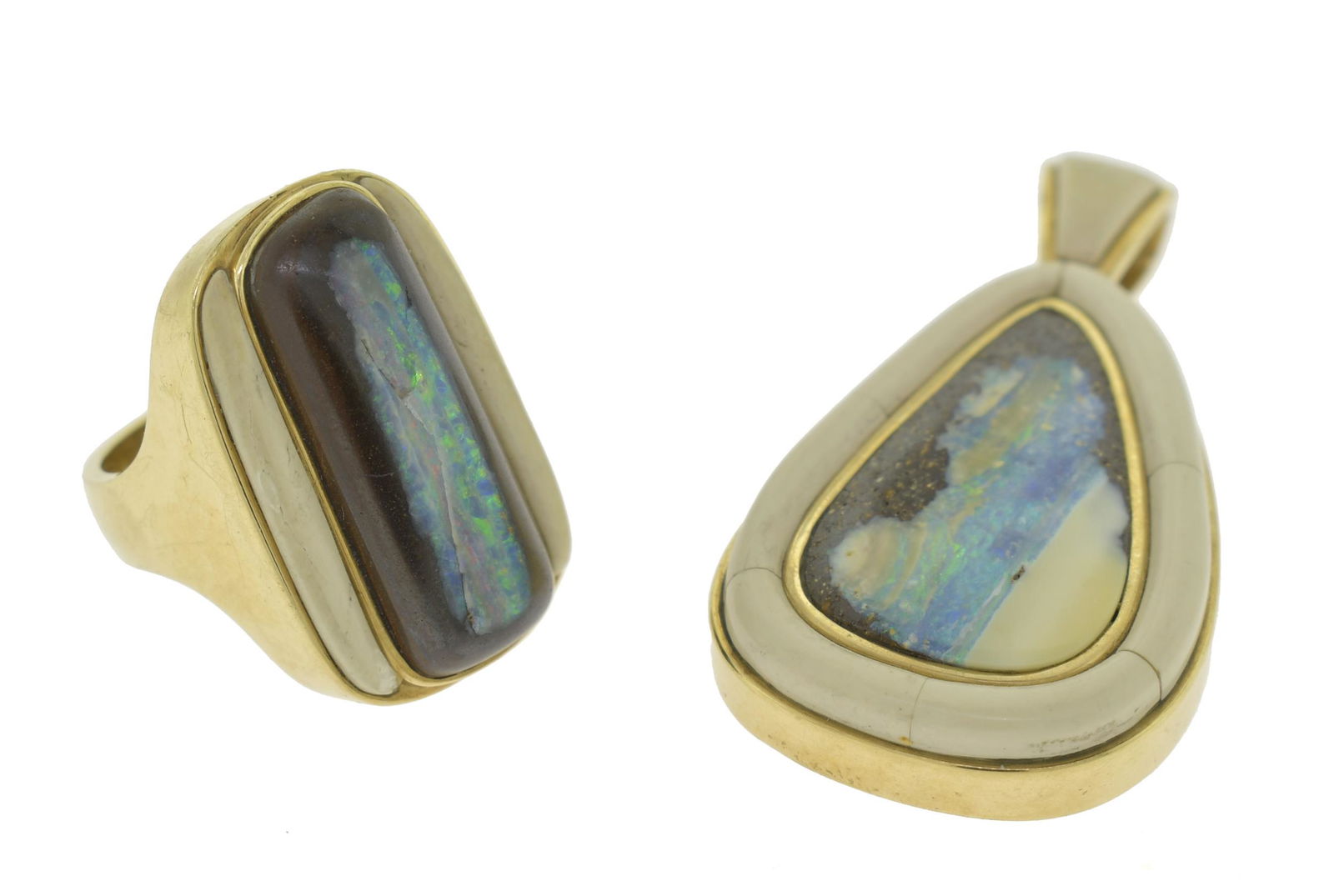 14K GOLD BOULDER OPAL PENDANT & RING. (1 of 10)
