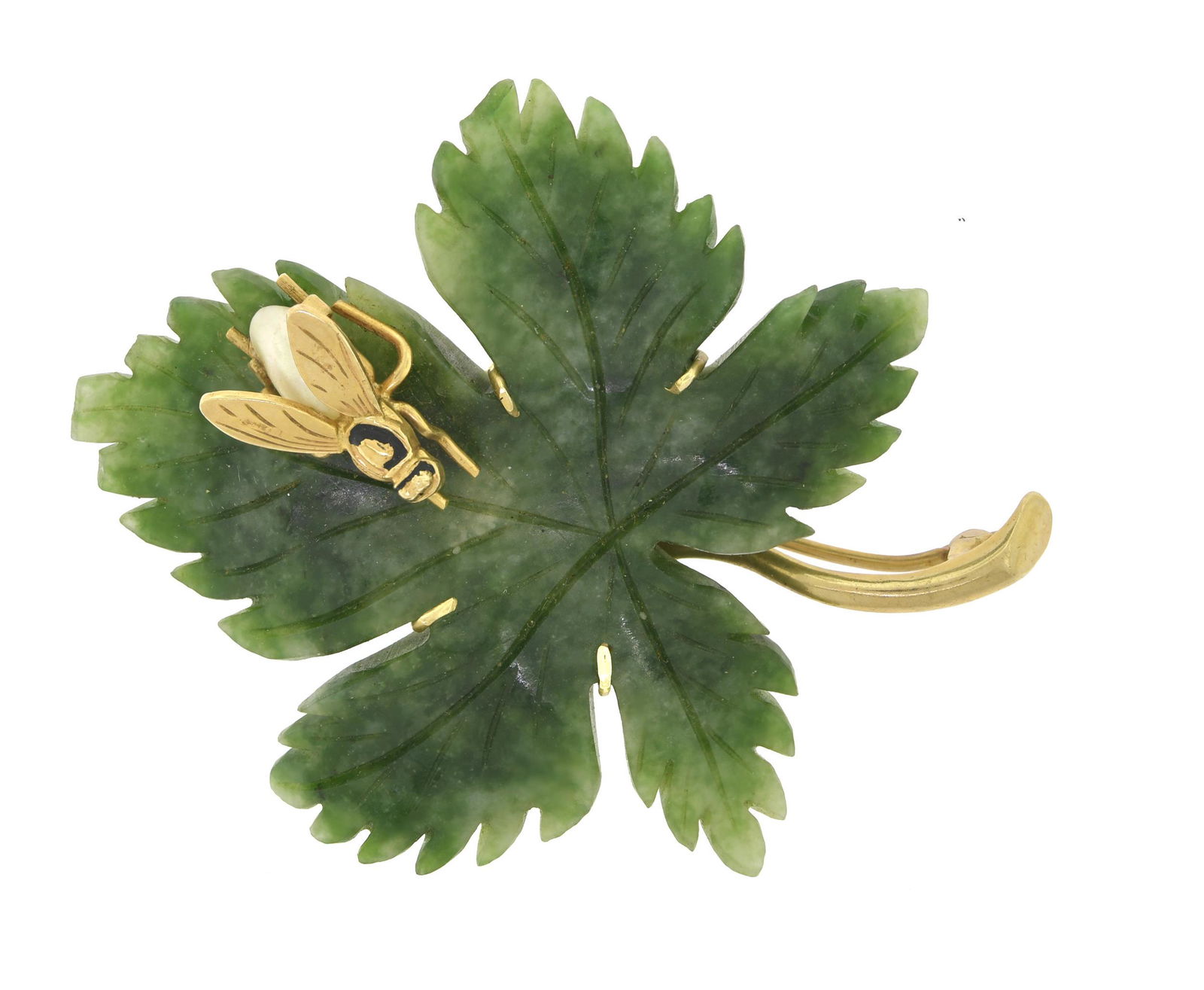14K GOLD CARVED JADE PIN. (1 of 5)