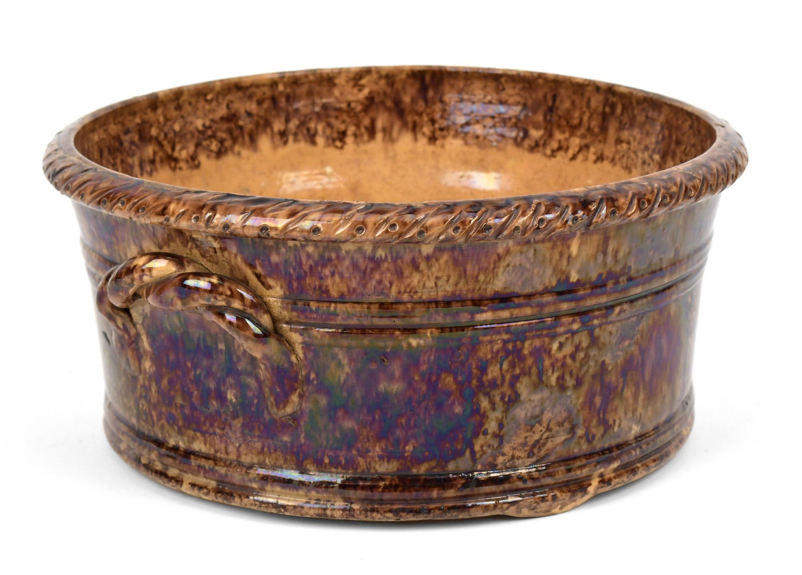 LARGE JOHN BELL SIGNED REDWARE BUTTER CROCK. (1 of 8)