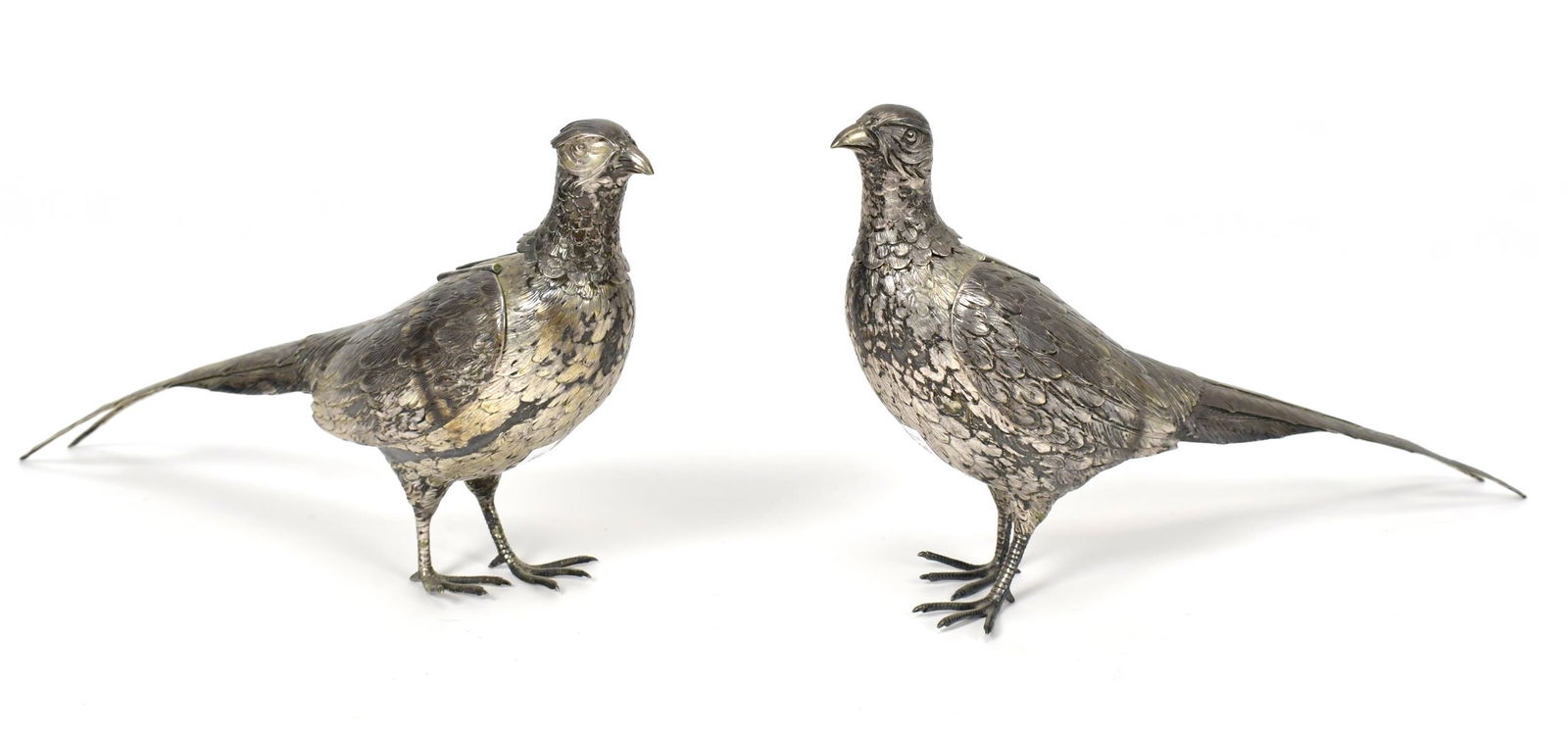 PAIR OF ‘800’ GERMAN SILVER PHEASANTS GARNITURES. (1 of 12)