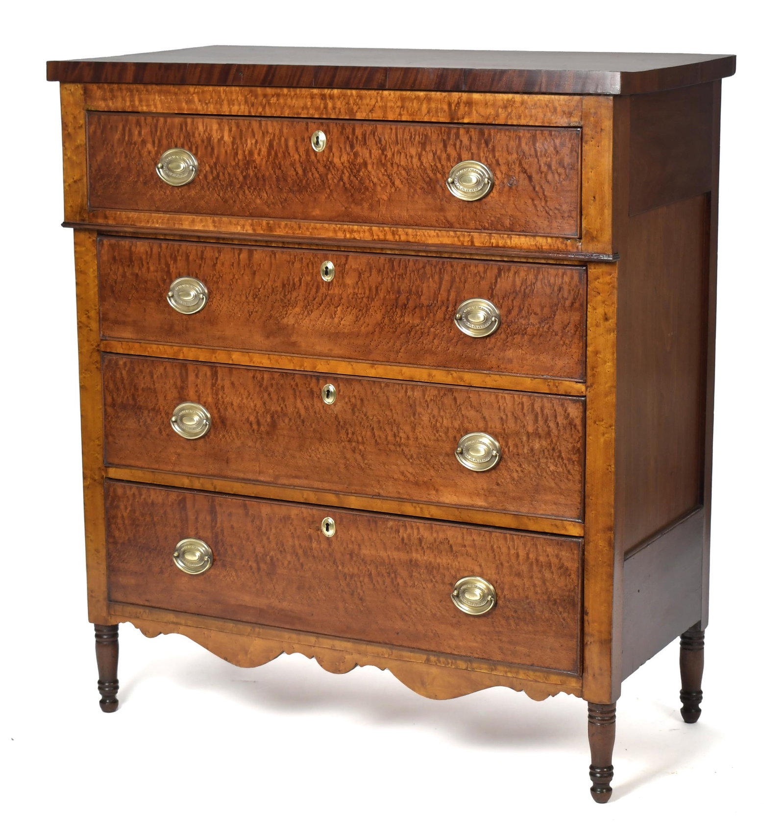 19TH C. BIRDSEYE MAPLE FOUR DRAWER CHEST. (1 of 10)