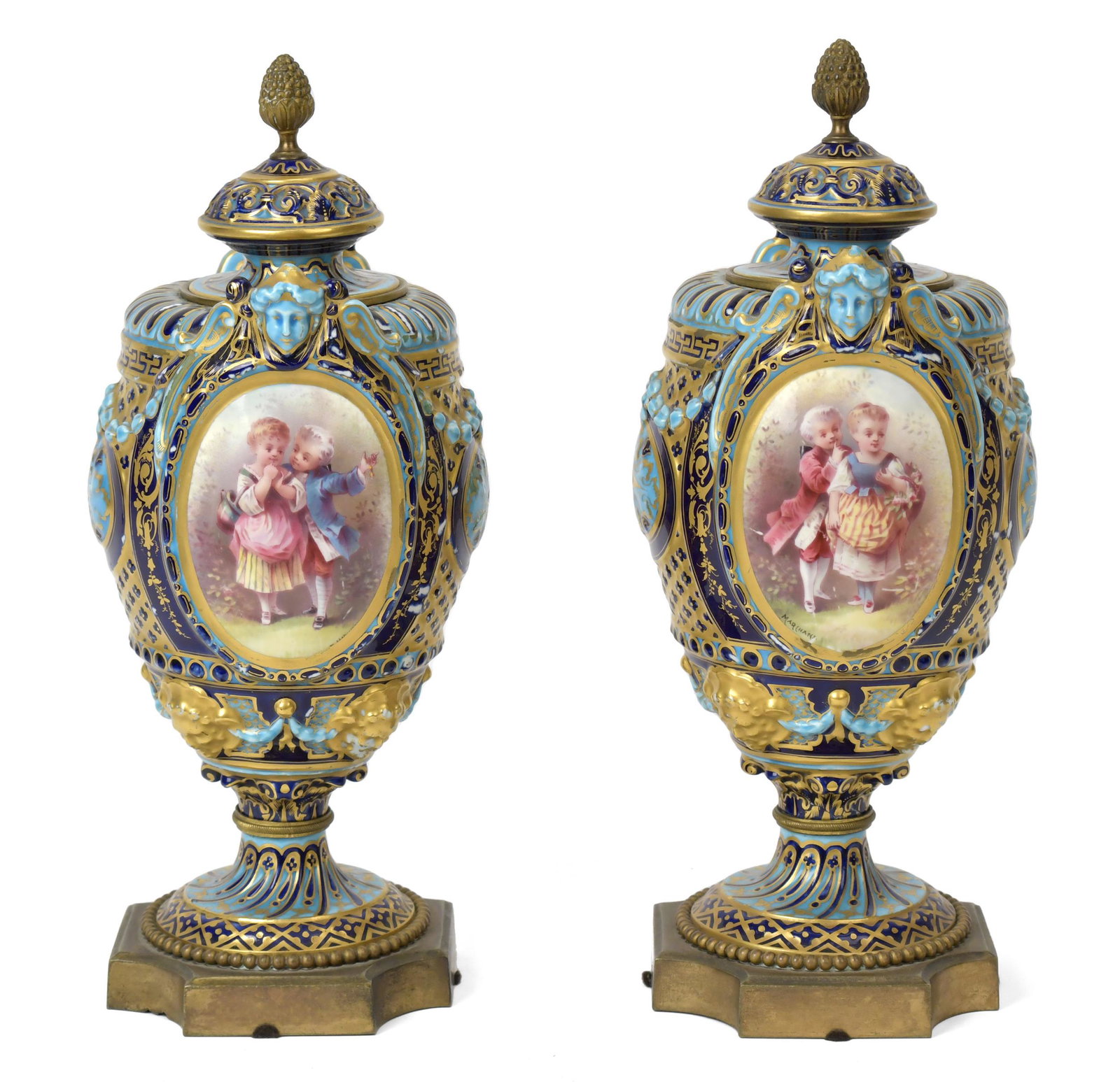 PAIR OF 19TH C. SEVRES MANTLE GARNITURES. (1 of 9)