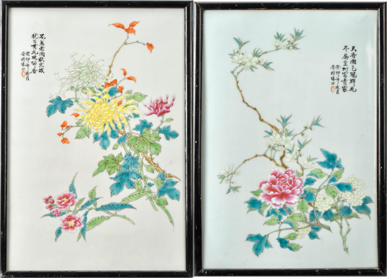 PAIR OF CHINESE PAINTED PORCELAIN PLAQUES. (1 of 11)