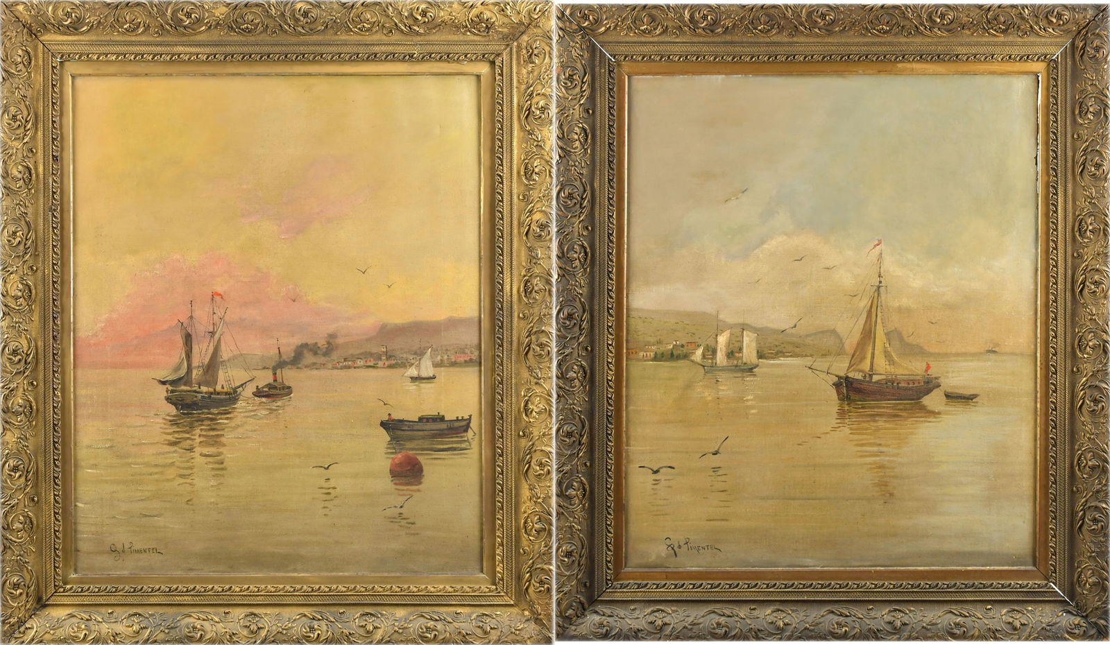 TWO 19TH C. SIGNED PIMENTEL HARBOR SCENE PAINTINGS. (1 of 18)