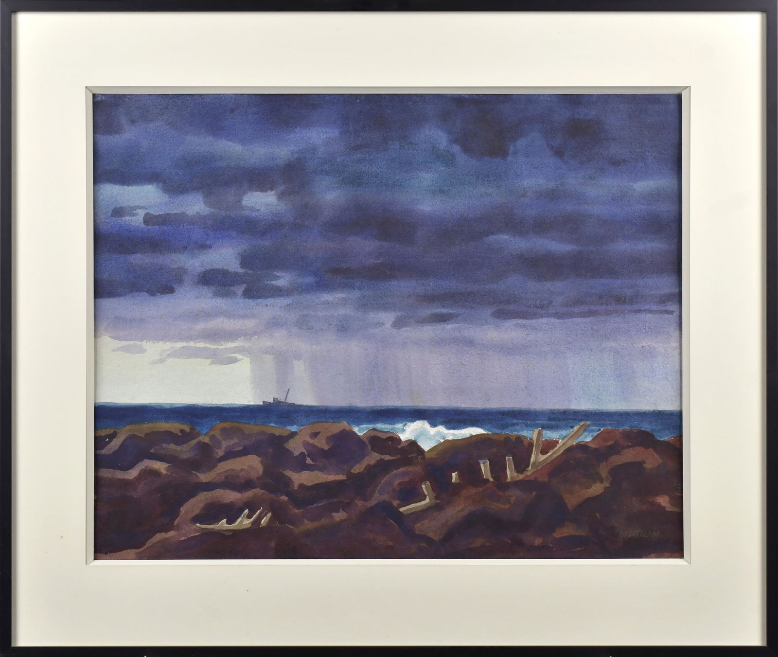 EMIL BISTTRAM WATERCOLOR, RAIN SHOWER, MONHEGAN. (1 of 9)