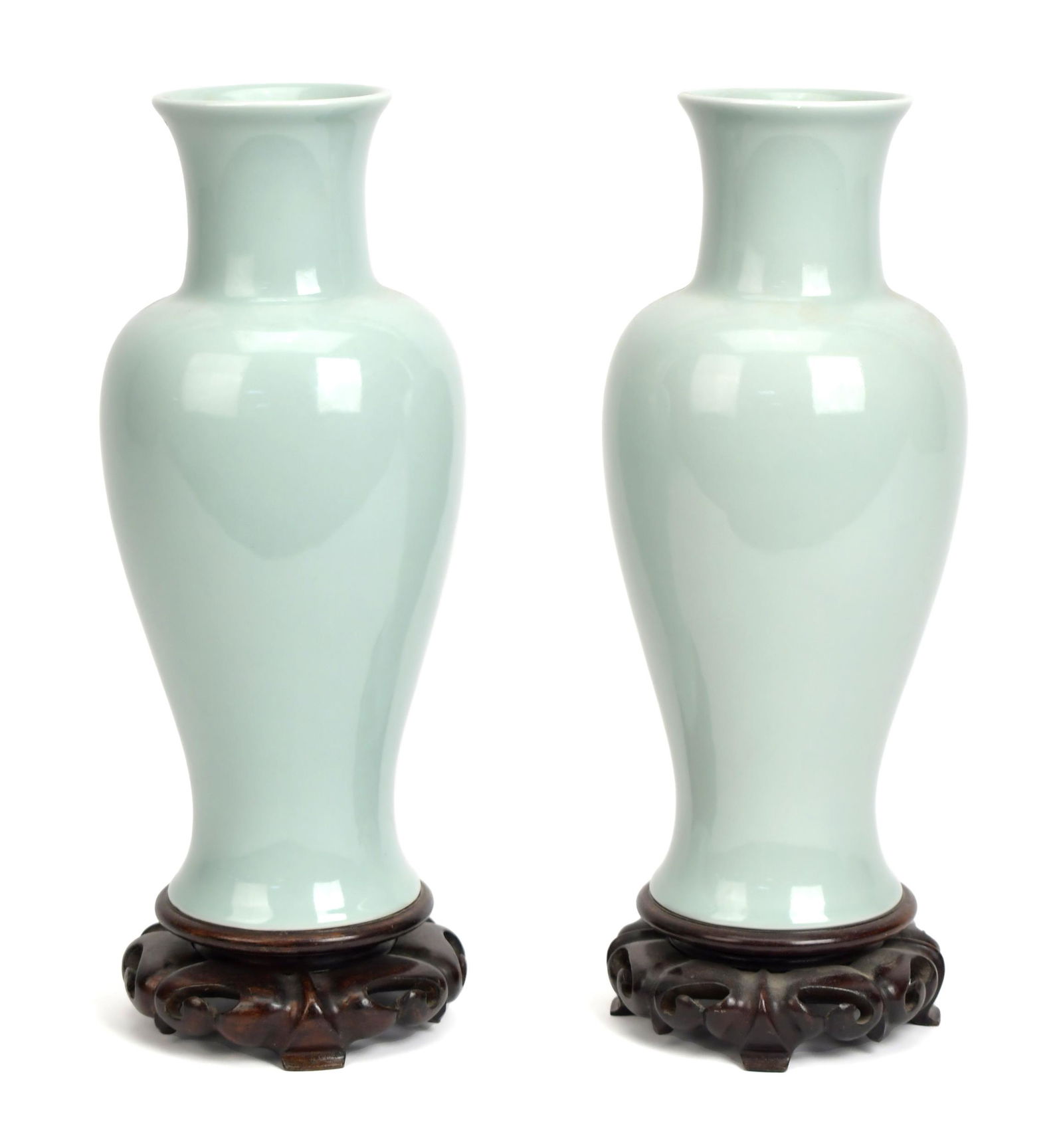 PAIR OF CHINESE CELADON PORCELAIN VASES. (1 of 5)