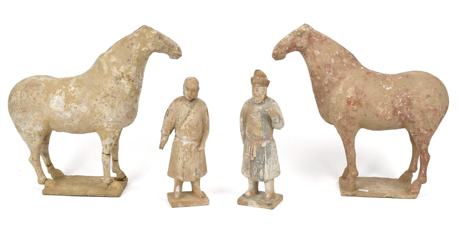 FOUR CHINESE TERRACOTTA PIECES, HORSE AND FIGURES. (1 of 9)