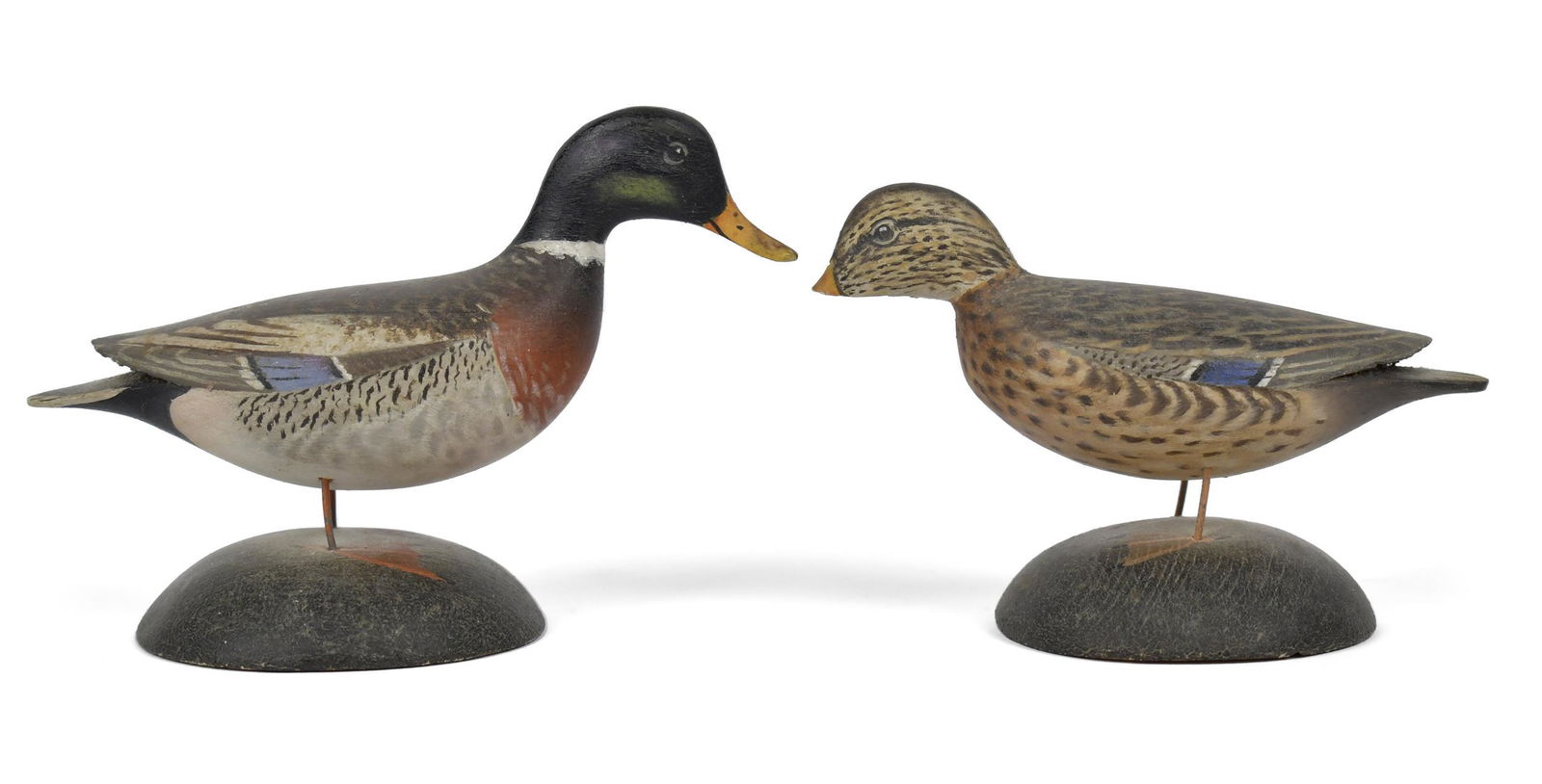 PAIR OF A. ELMER CROWELL MINIATURE MALLARDS. (1 of 12)