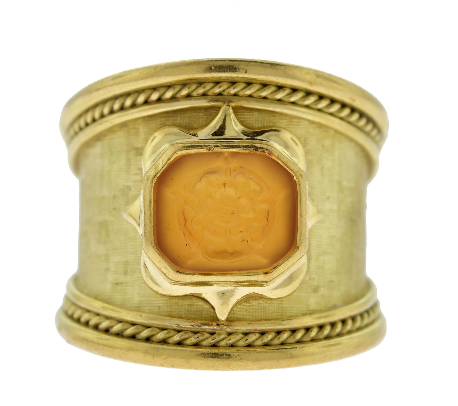 ELIZABETH GAGE 18K GOLD CARVED FLOWER INTAGLIO RING. (1 of 12)