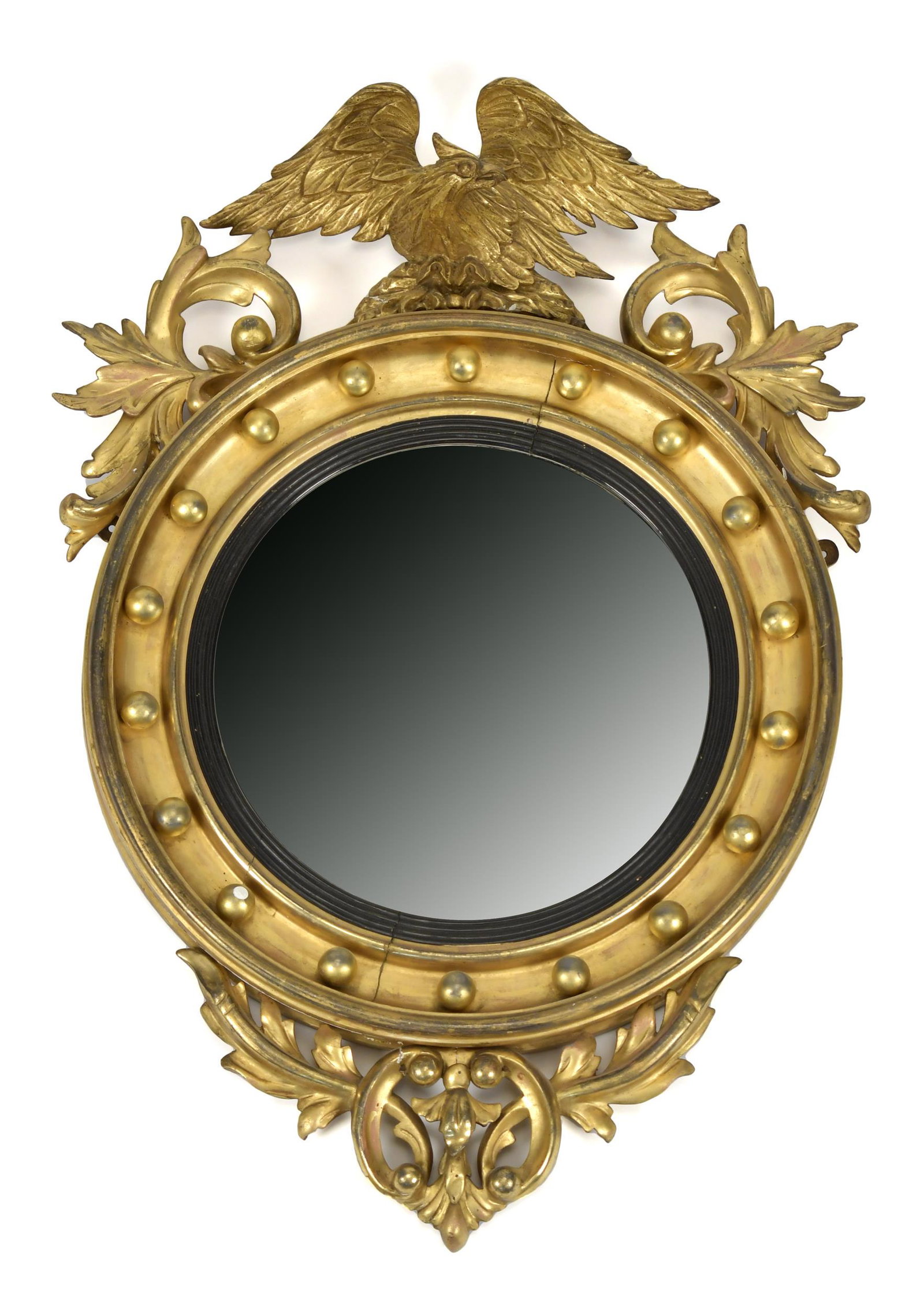 EARLY 19TH C. GILT CONVEX MIRROR. (1 of 4)