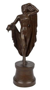 MALVINA HOFFMAN BRONZE, WINNIE.: Malvina Cornell Hoffman (1887 - 1966) bronze statuette, â€œWinnie”, standing woman with draperies, signed on base, M. Hoffman. The Coty Award, also known as fashion's Oscars was award from 1