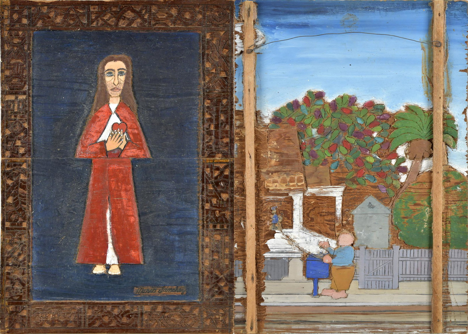 MARIO SANCHEZ CARVED AND PAINTED WOOD RELIEF PLAQUE. (1 of 8)