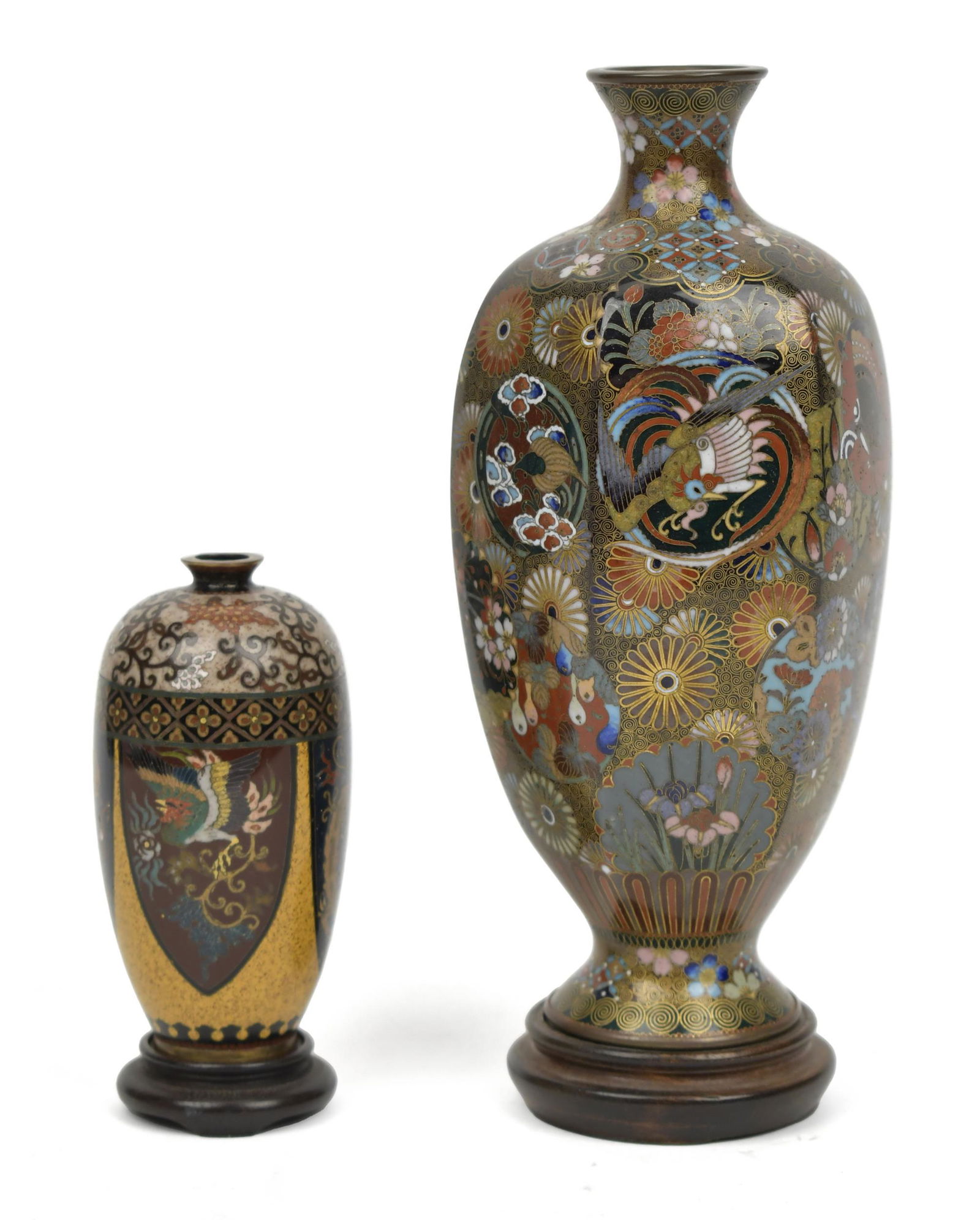 TWO VINTAGE CLOISONNE VASES. (1 of 6)