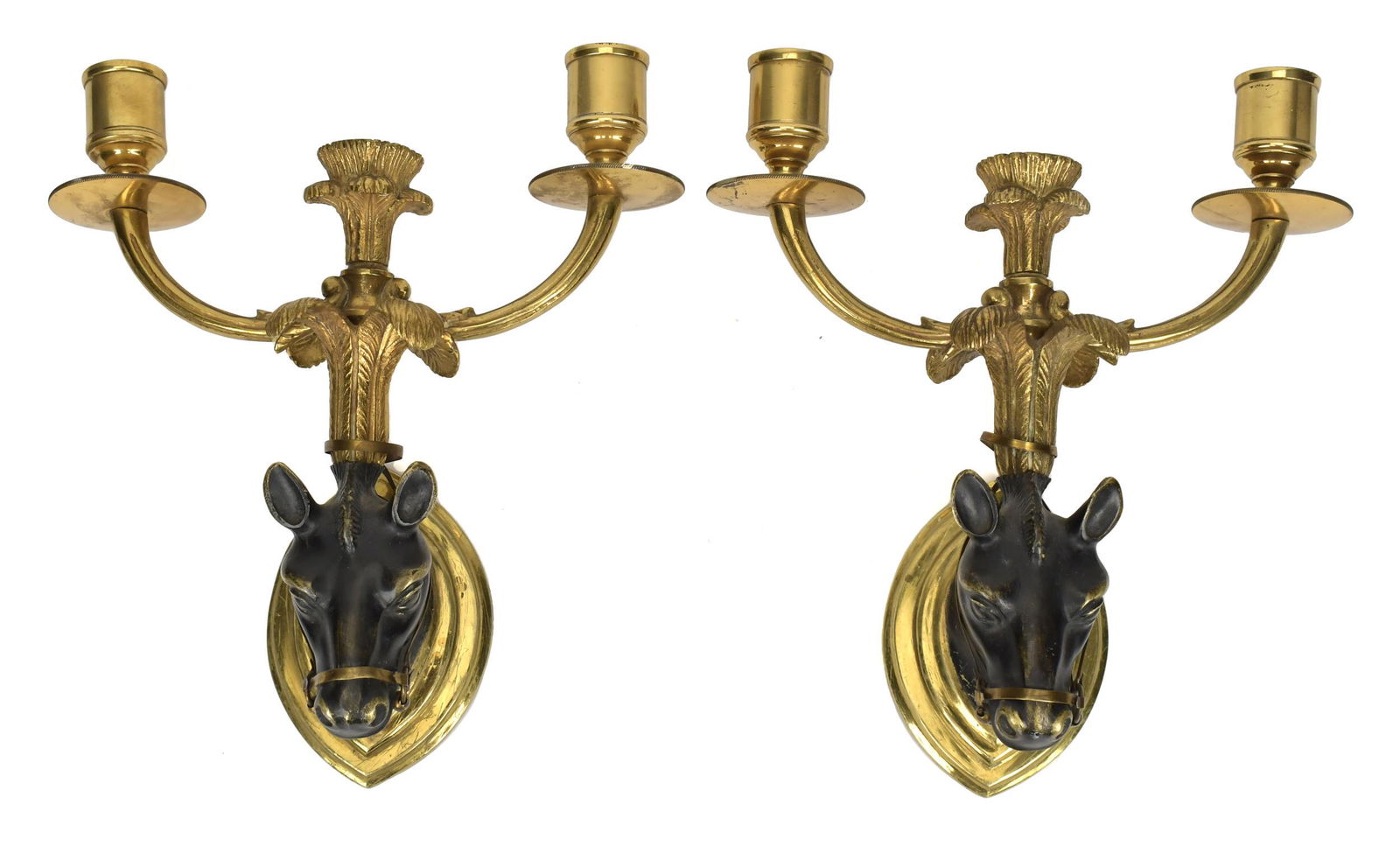 PAIR OF VINTAGE FRENCH BRONZE HORSE HEAD SCONCES. (1 of 6)