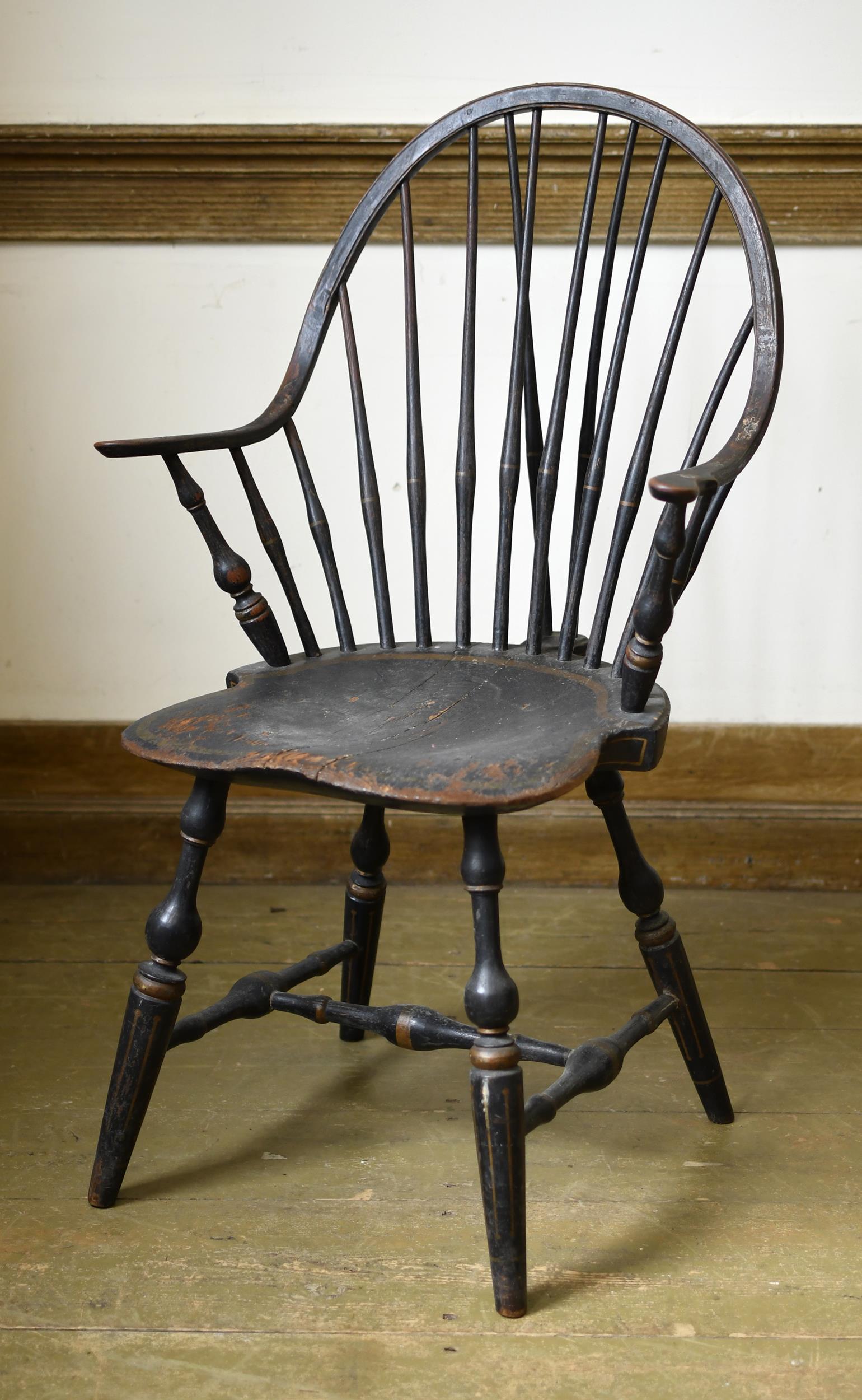 18TH C. CONTINUOUS ARM WINDSOR, EB TRACY. (1 of 7)