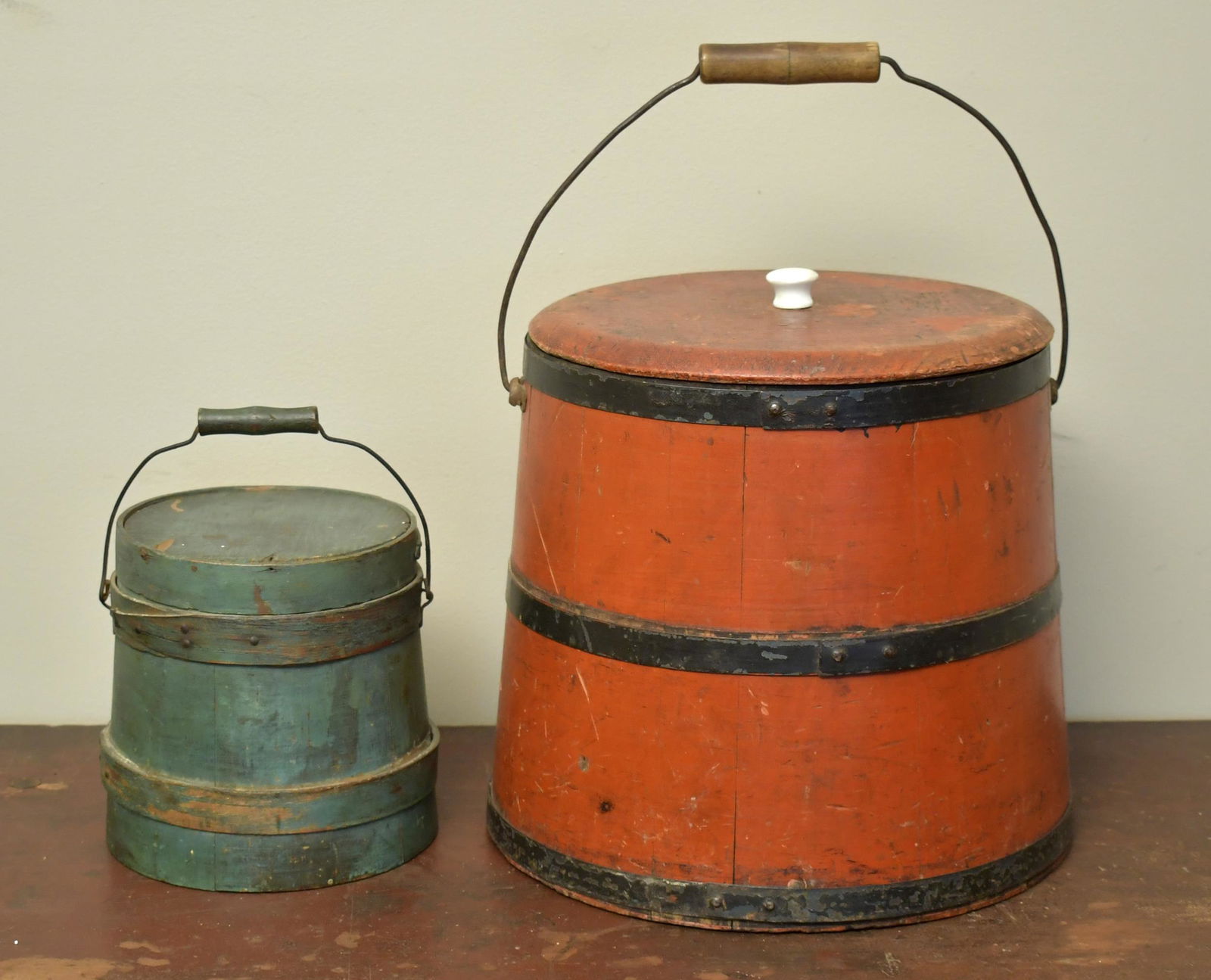 Two Antique Painted Firkins. Auction