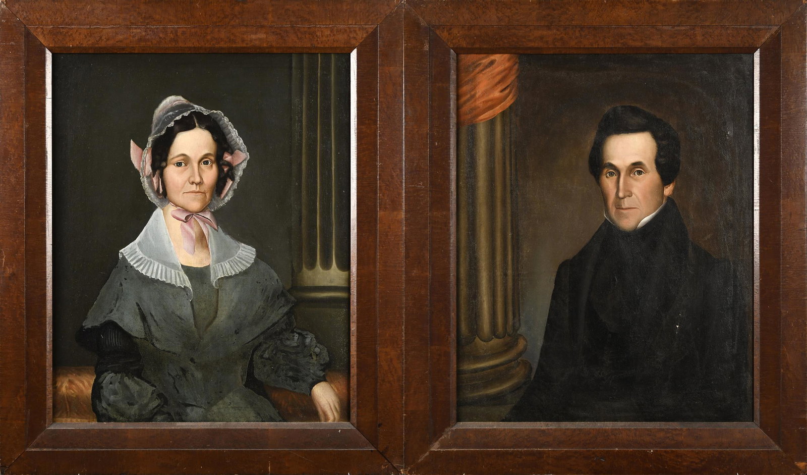 PAIR OF 19TH C. AMERICAN SCHOOL PORTRAITS. (1 of 10)