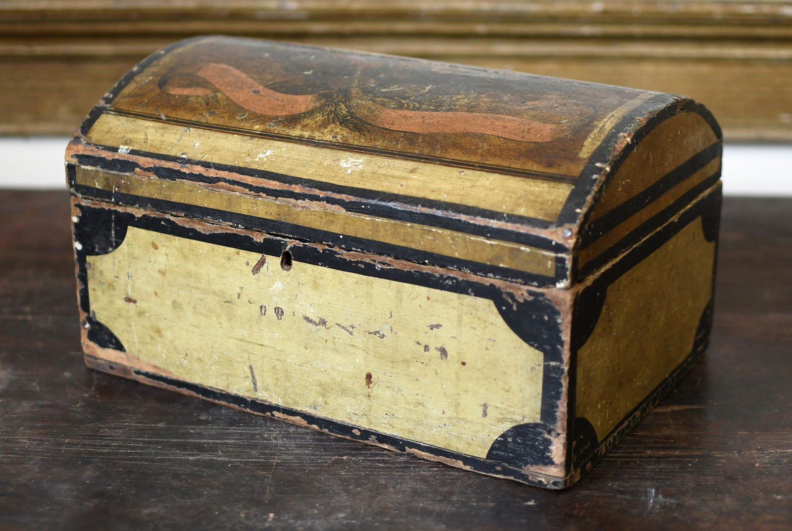 EARLY 19TH C. PAINT DECORATED DOCUMENT BOX. (1 of 9)