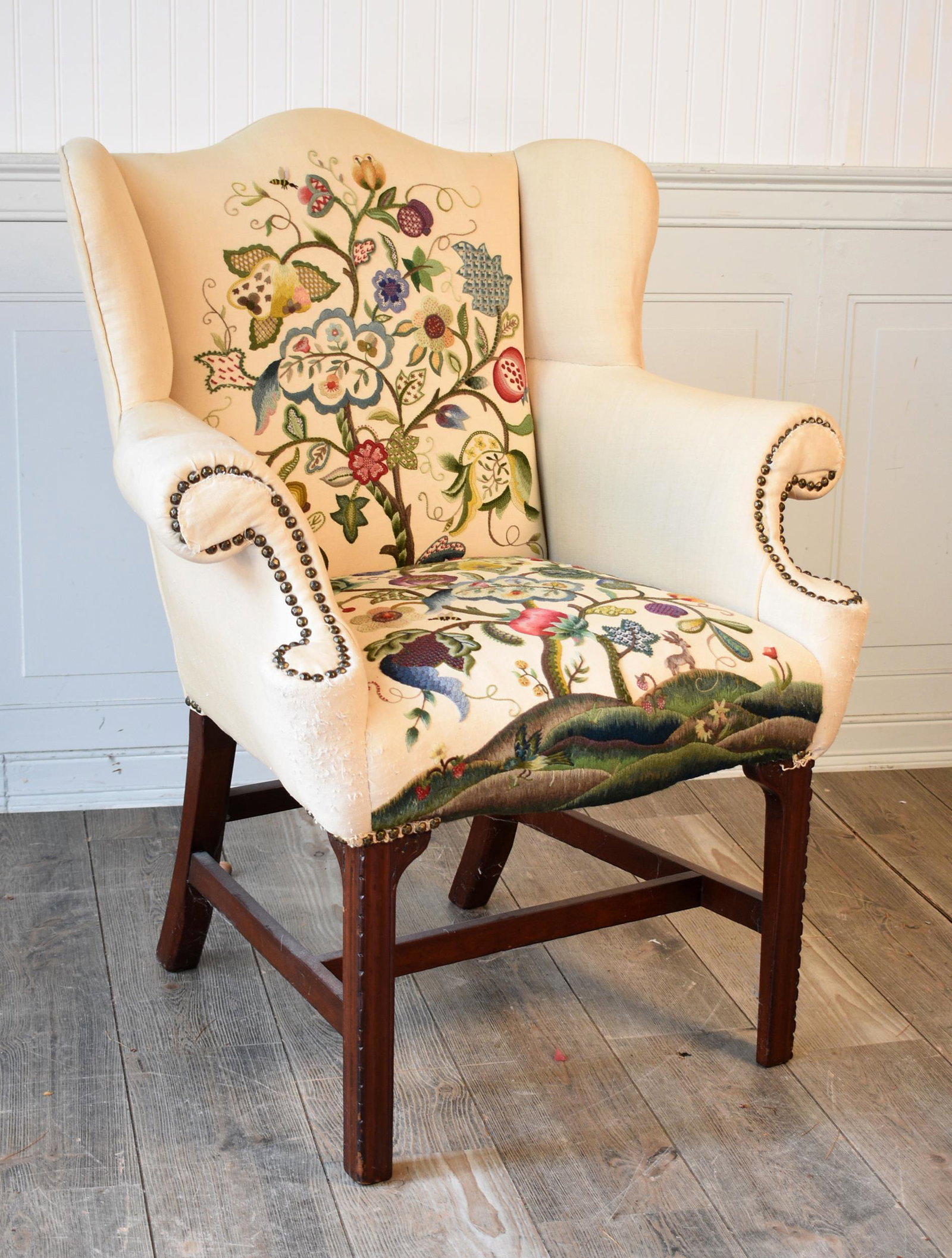 ANTIQUE LADIES CHIPPENDALE WING CHAIR. (1 of 6)
