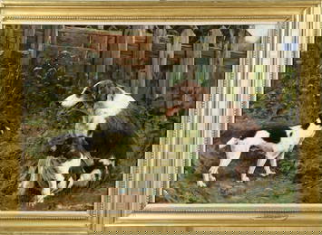 LARGE JOHN SARGANT NOBLE OIL, DOGS.