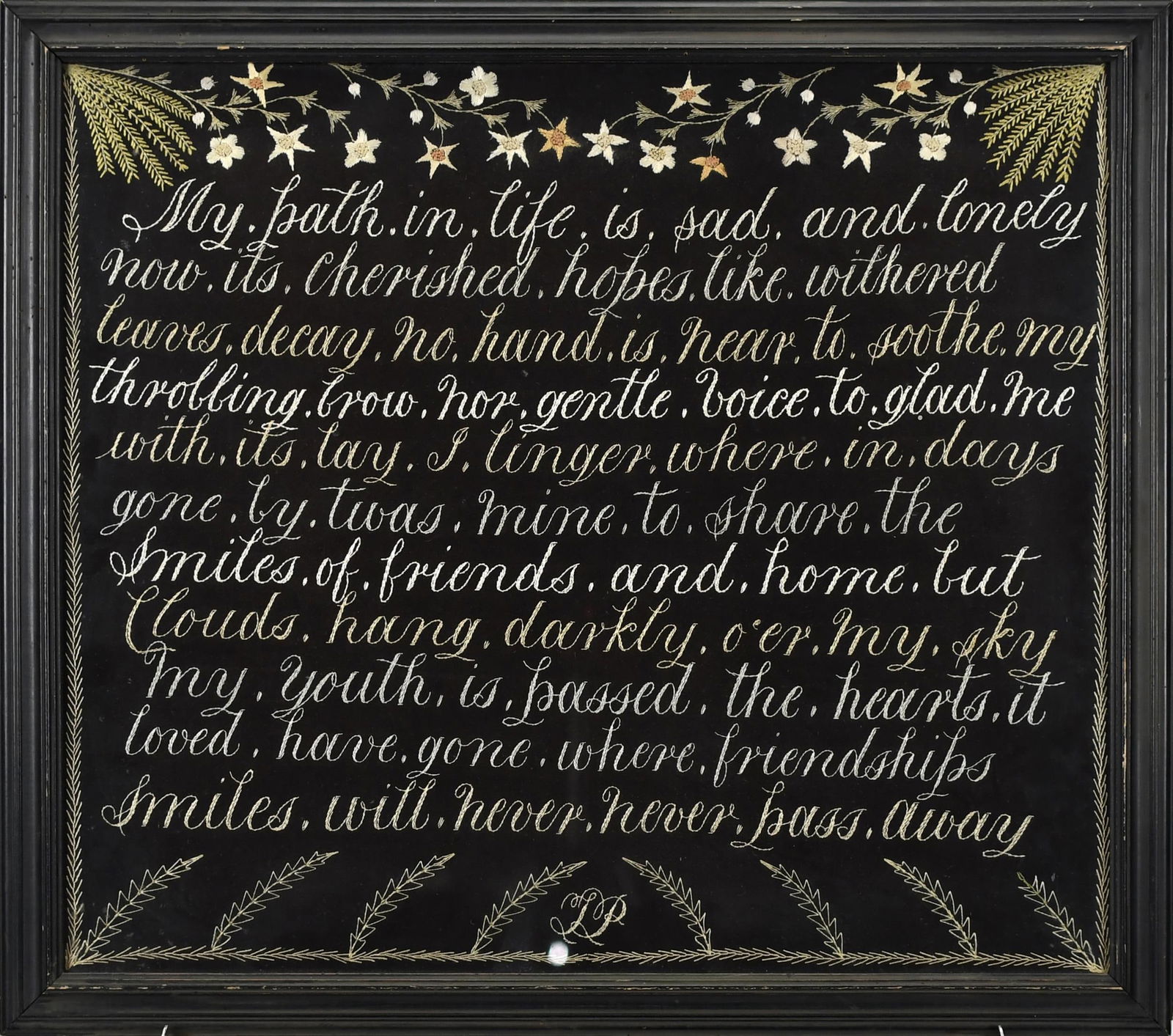 IMPORTANT THOMAS POLLARD NEEDLEWORK MOURNING VERSE. (1 of 6)