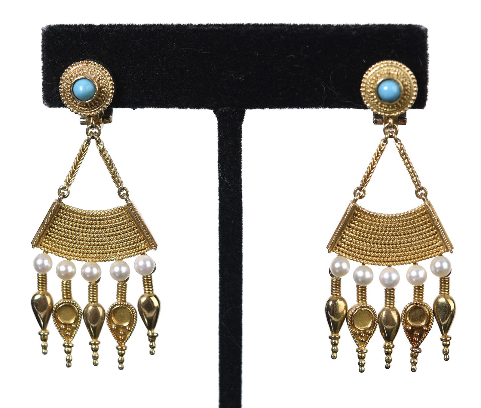 18K GOLD & PEARL ETRUSCAN STYLE EARRINGS (1 of 6)