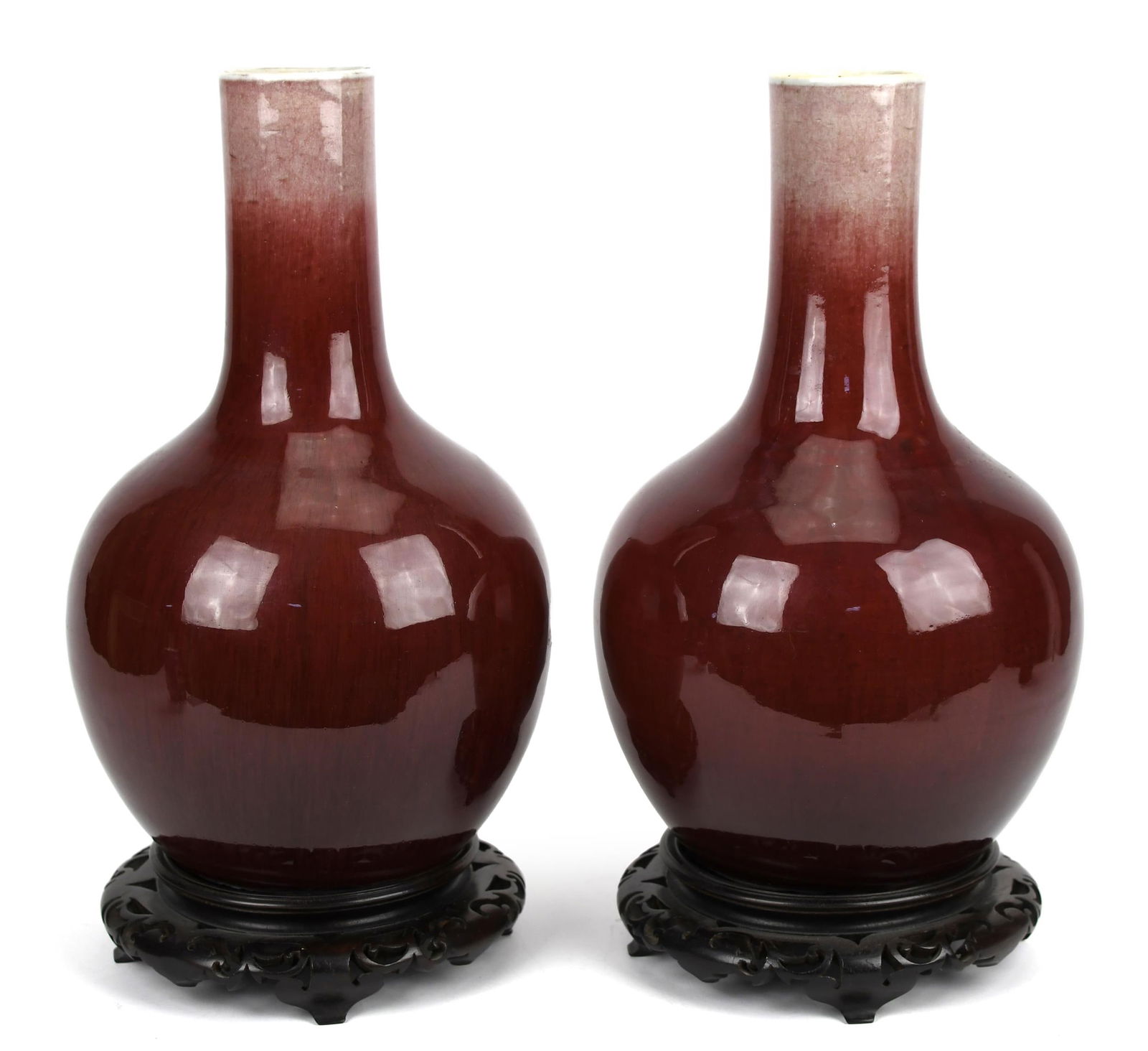 PAIR OF ANTIQUE CHINESE FLAMBE VASES. (1 of 4)