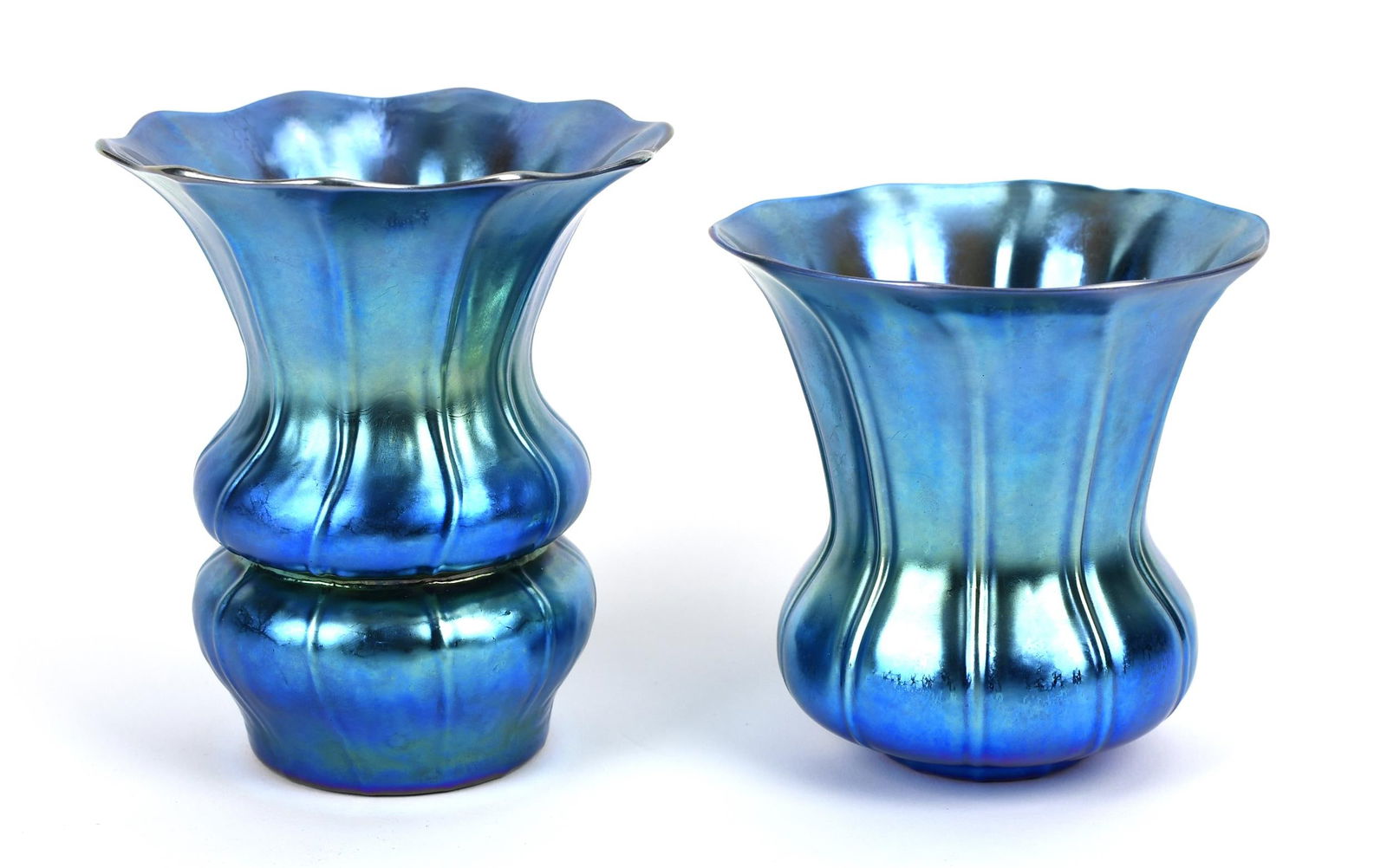 TWO STEUBEN FLARED GLASS VASES. (1 of 4)