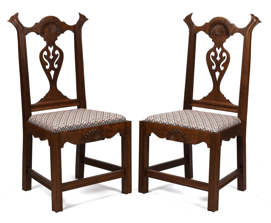 CHIPPENDALE STYLE DONALD DUNLAP CHERRY DINING CHAIRS. (1 of 8)