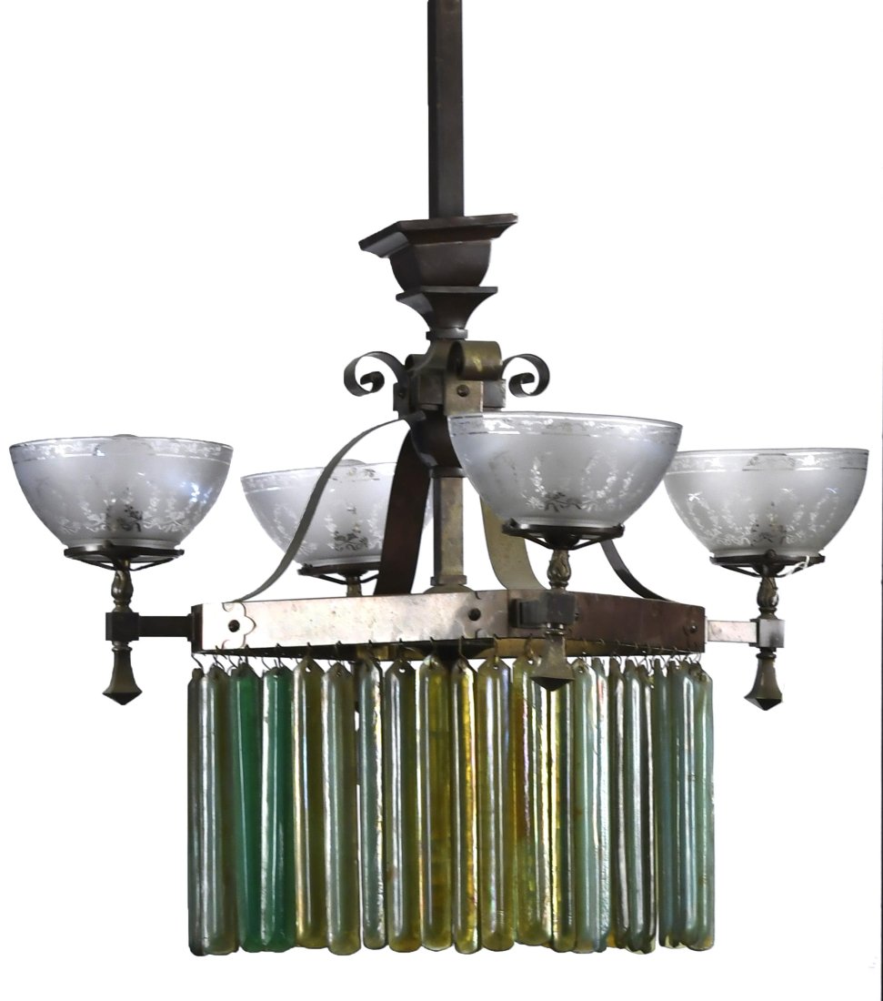 LATE 19TH C. ARTS AND CRAFTS HANGING CHANDELIER. (1 of 6)