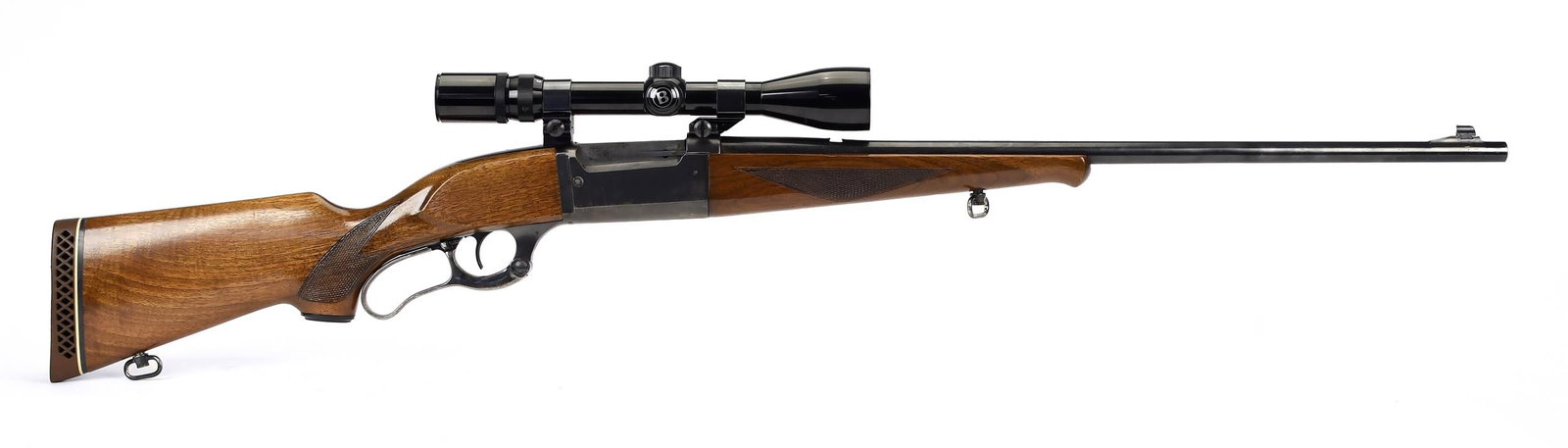 SAVAGE MODEL 99 .300 CALIBER LEVER ACTION RIFLE.: A Savage model 99 .300 caliber lever action rifle with Bushnell Banner scope and checked stock and fore-stock. SN 658165. 43.5”L overall, 24”L barrel. T-436. *NICS Background check require