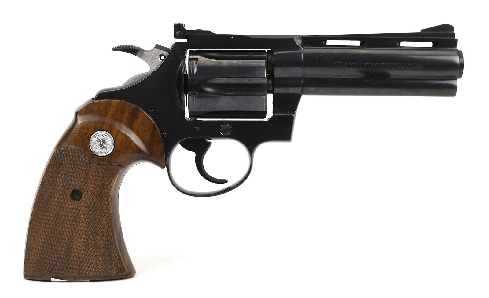 COLT DIAMONDBACK .38 CALIBER REVOLVER.: Colt Diamondback .38 caliber double action revolver with wood grips. SN D18681. 8.5”L overall, 4”L barrel. T-473. *NICS Background check required unless FFL or C&R exempt, out of state buy