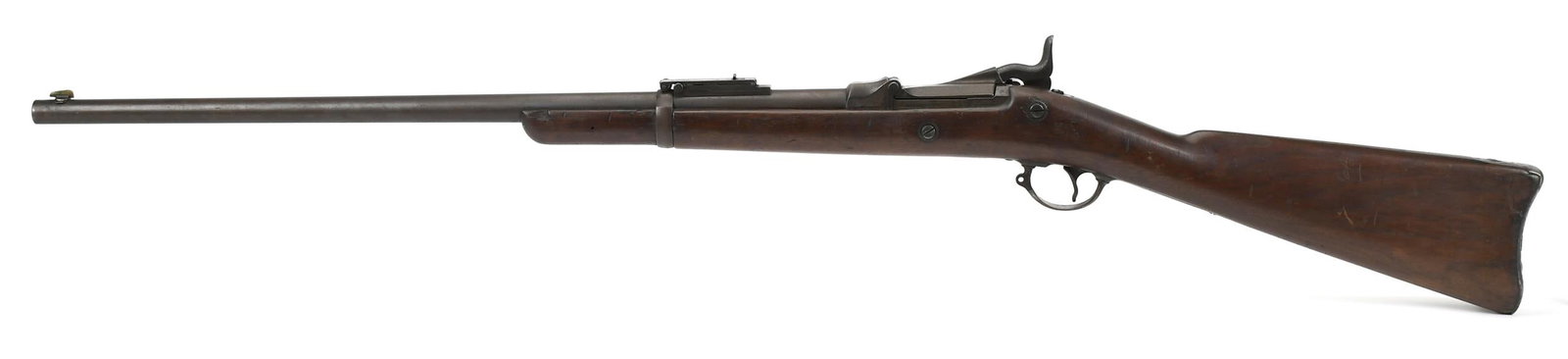 19TH C. TRAPDOOR US SPRINGFIELD RIFLE.: A 19th C. US Springfield trapdoor rifle, model 1884, with walnut stock, SN 1183.