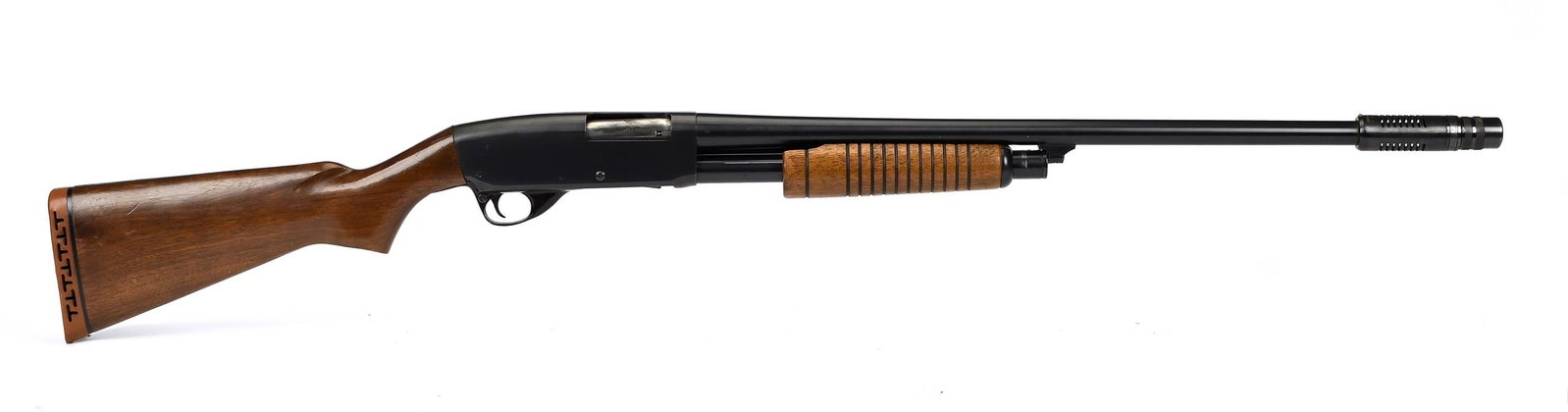 STEVENS MODEL 77E 16 GAUGE SHOTGUN.: A Stevens Savage Arms model 77E 16 gauge pump action shotgun with Savage super choke. No serial number. 46”L overall, 26”L barrel. T-451. *NICS Background check required unless FFL or C&R 