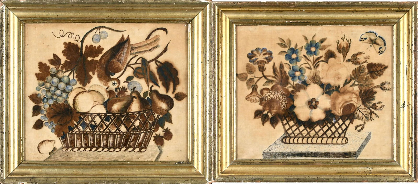 PAIR 19TH C. THEOREM PAINTINGS ON VELVET. (1 of 10)