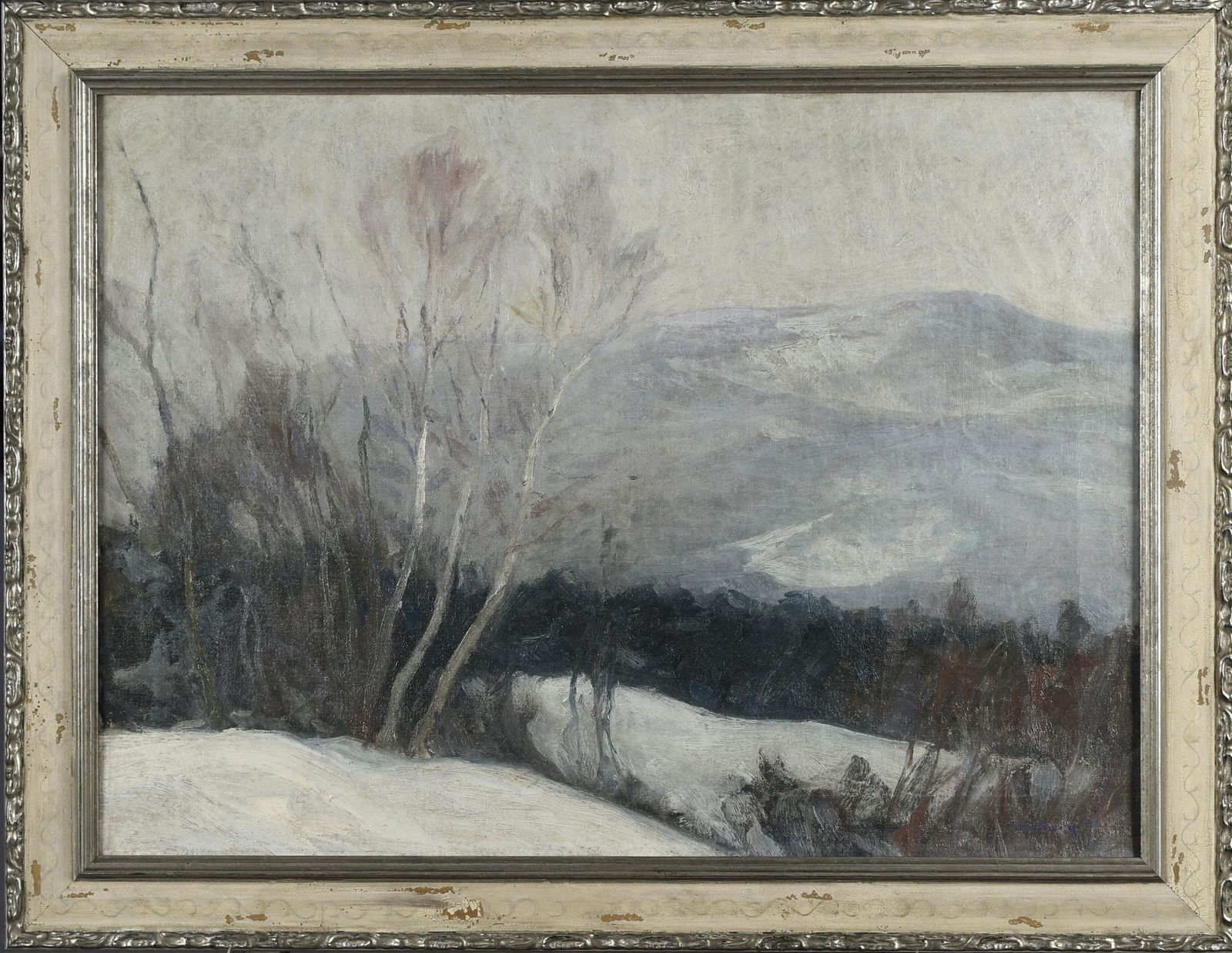 CHARLES WOODBURY OIL ON CANVAS, WINTER LANDSCAPE. (1 of 4)