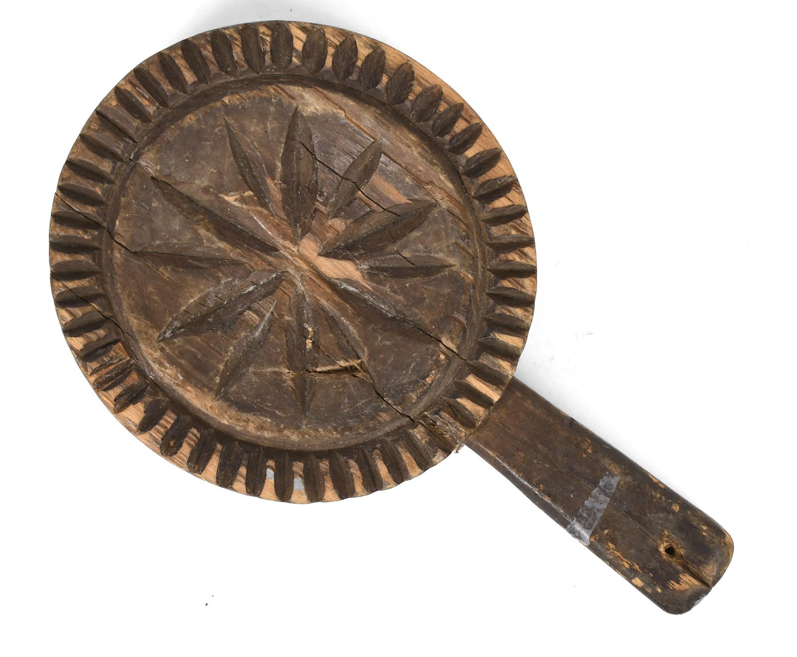 EARLY 19TH C. PA SIDE HANDLE DBL-SIDED BUTTER STAMP. (1 of 2)