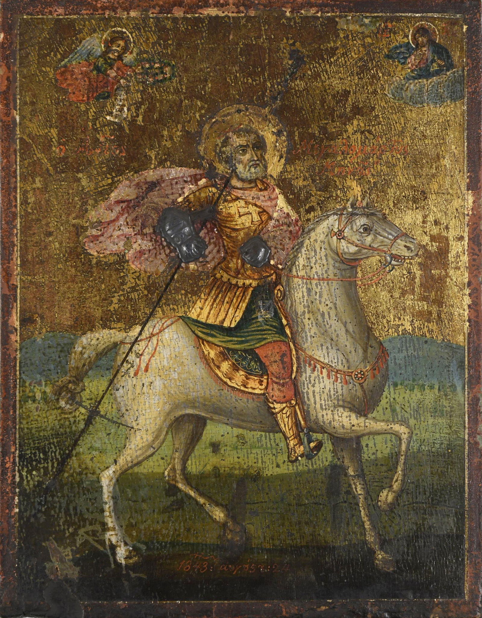 19TH C. POLYCHROME PAINTED RELIGIOUS ICON. (1 of 5)