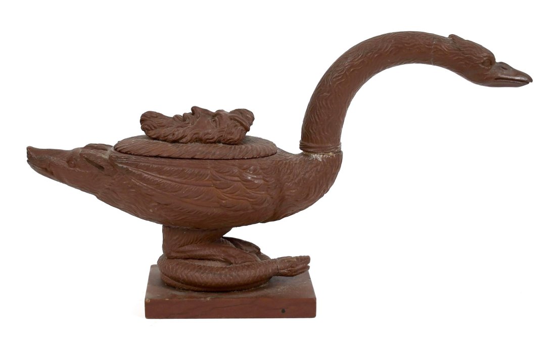 RARE 19TH C.  CARVED STONE SWAN FORM OIL LAMP. (1 of 10)