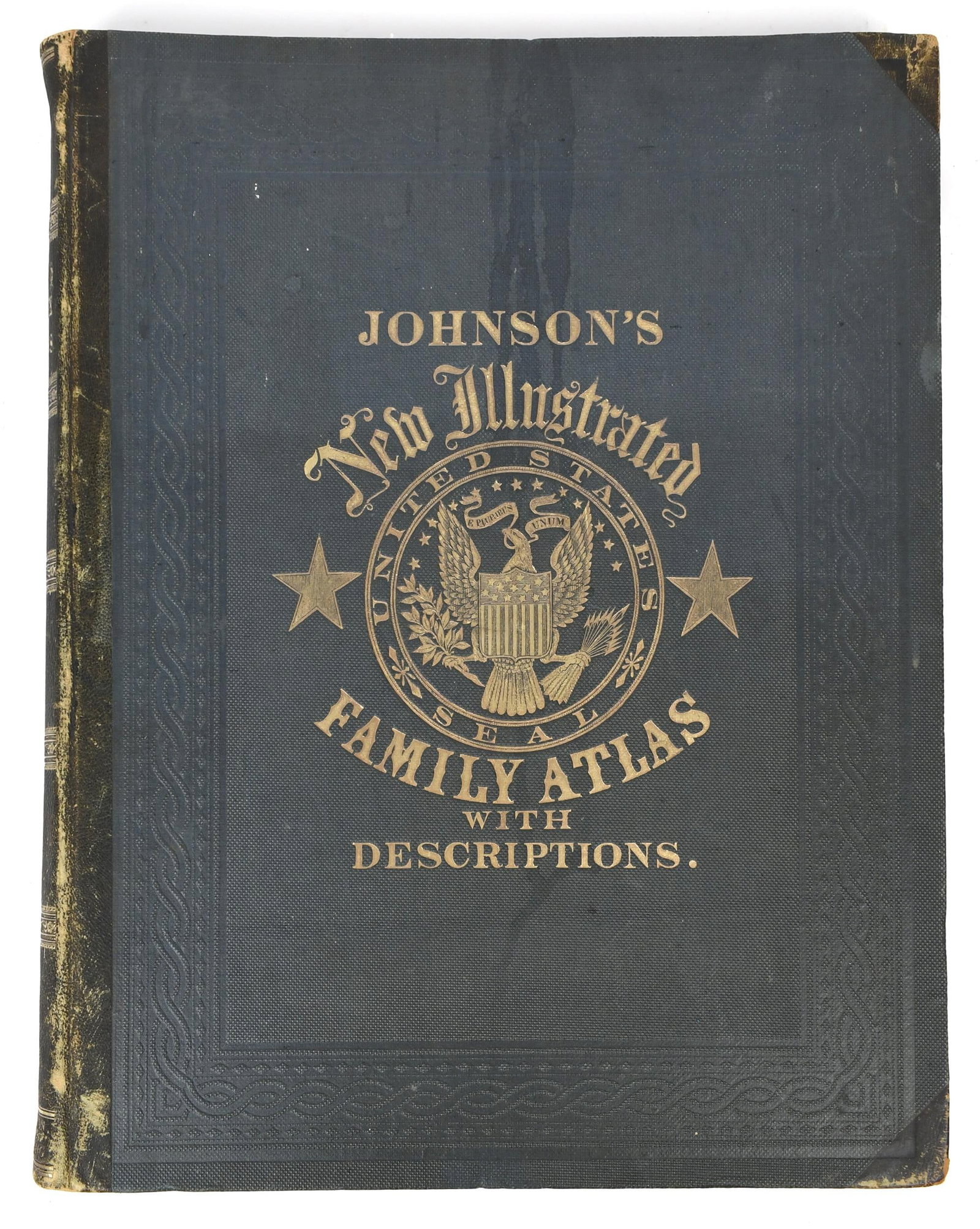 JOHNSON’S 1861 FAMILY ATLAS.: Johnson’s New illustrated Family Atlas, published by Johnson and Browning New York 1861, with colored steel plate engravings. 18.75” x 15”.