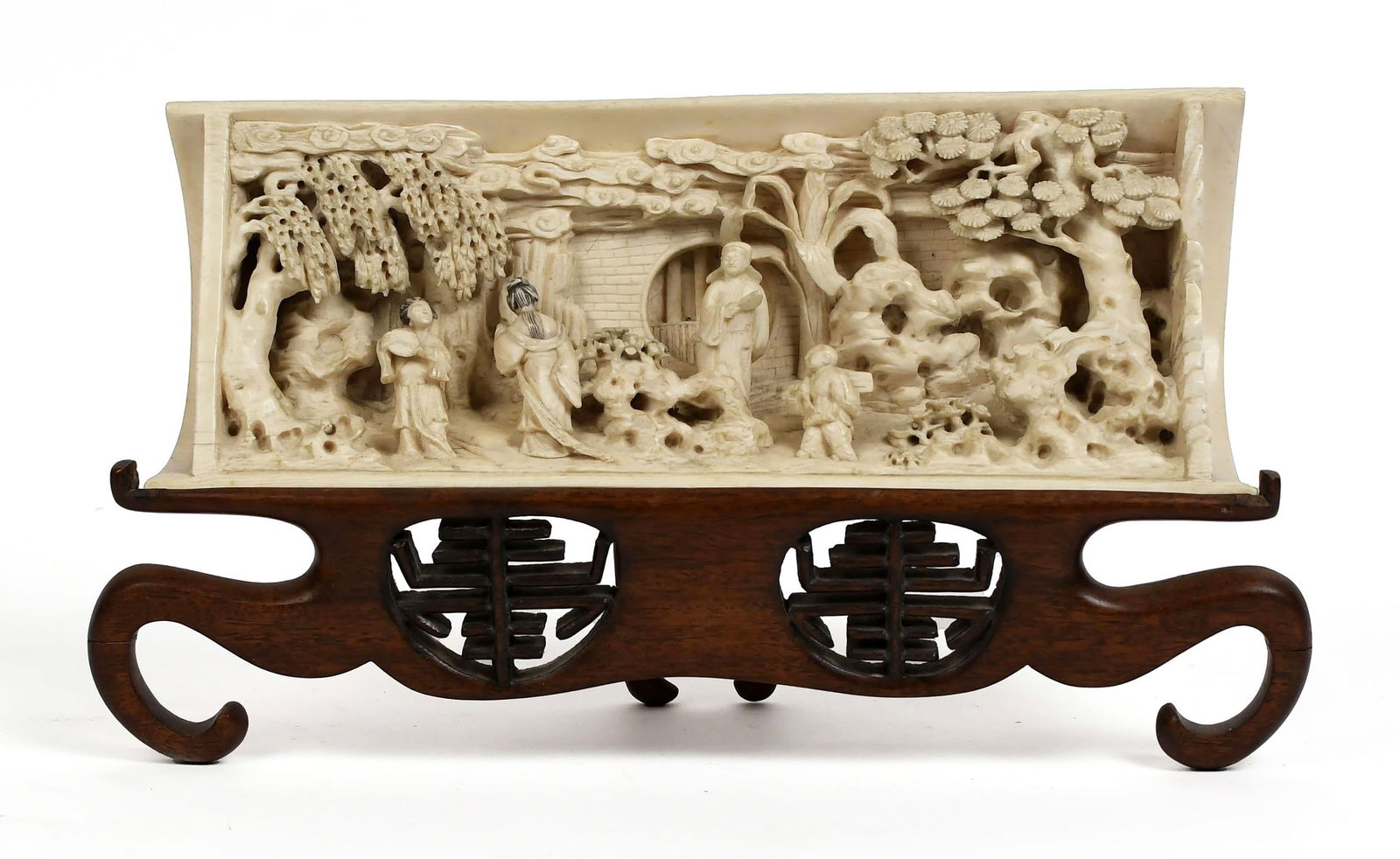 19TH C. CHINESE CARVED WRIST REST AND STAND. (1 of 5)