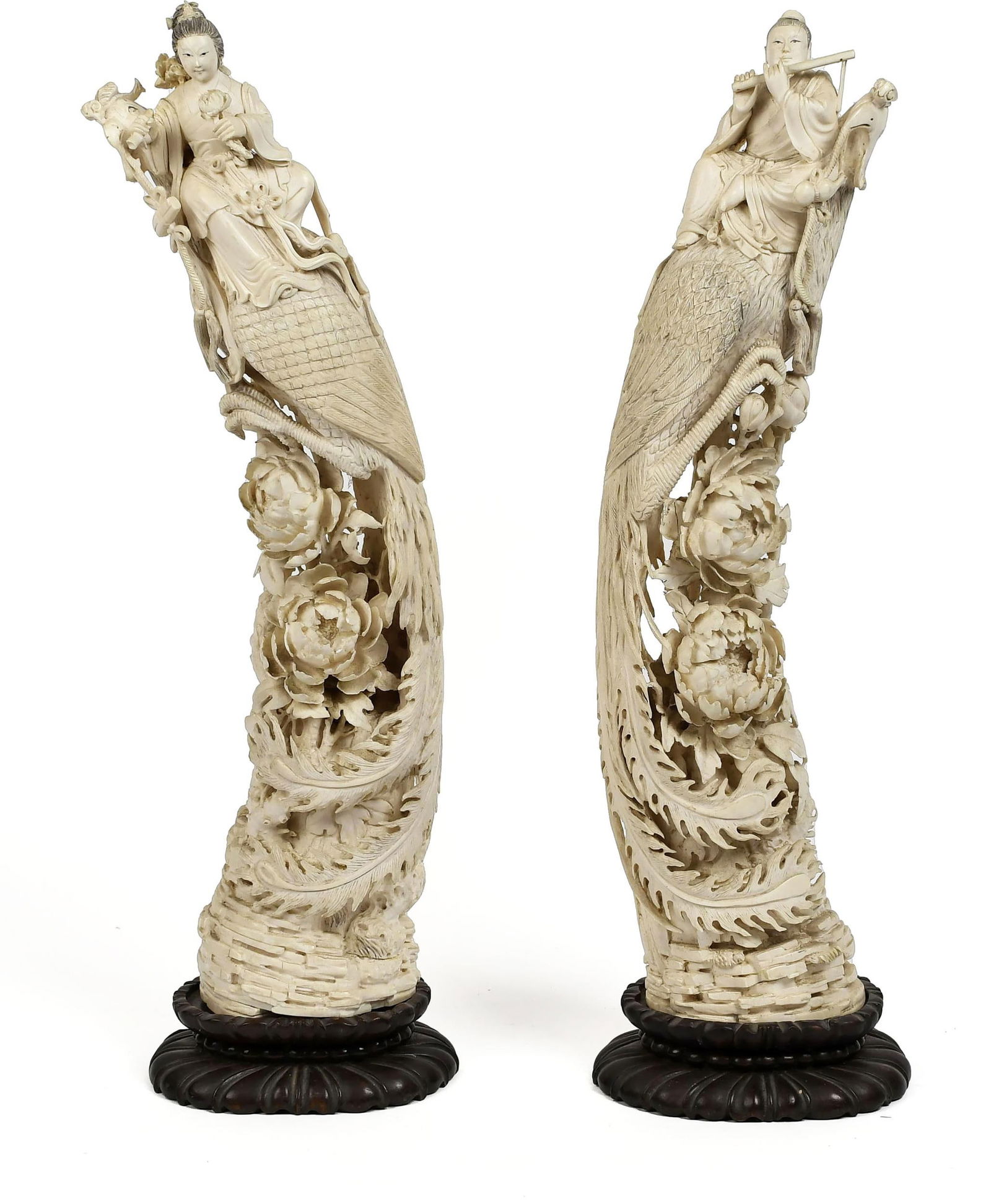 PR OF CA. 1900 LARGE SIGNED CHINESE CARVED FIGURES. (1 of 11)