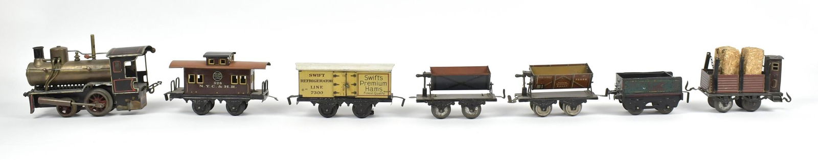 FALK LOCOMOTIVE, TENDER, AND FIVE CARS. (1 of 20)
