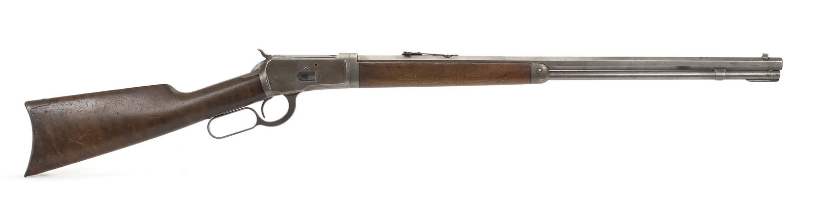 WINCHESTER MODEL 1892 LEVEL ACTION RIFLE. : T-594, Winchester model 1892, level action rifle take down, crescent butt, .25-20 caliber. 24” barrel, Mfd. Serial #777366. NICS Background check required unless FFL or C&R exempt, out of state