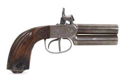 ANTIQUE FRENCH DOUBLE BARREL PERCUSSION BOOT PISTOL.