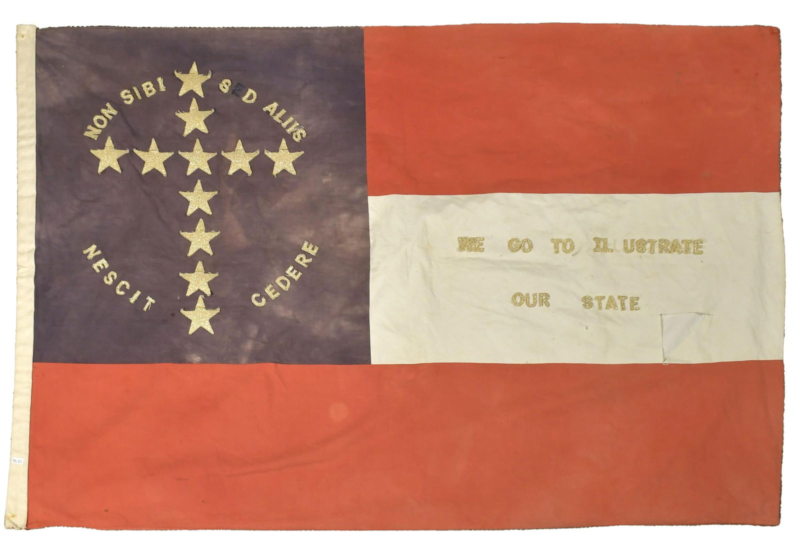 KENTUCKY FLAG. : An antique hand sewn cotton flag, believed to represent the State of Kentucky, Citizens Guard, 36” x 54”.