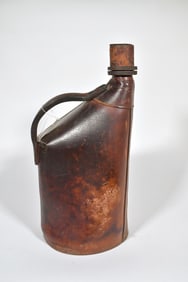 19TH C. LEATHER BLACK POWDER JUG.