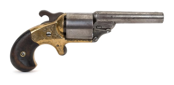 ANTIQUE MOORE PAT. FRONT LOADING ENGRAVED REVOLVER.